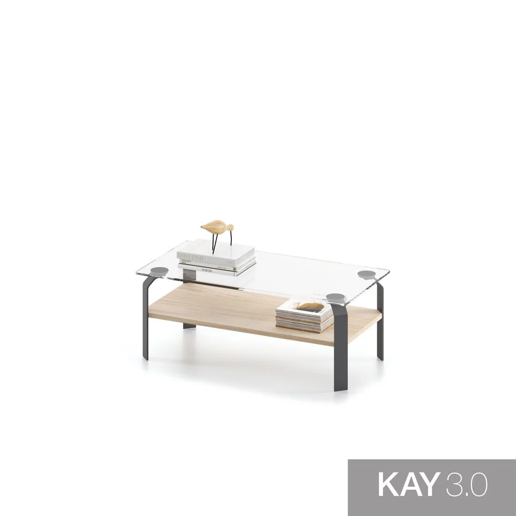 Mesa de centro con el sobre de cristal y el estante de madera modelo F