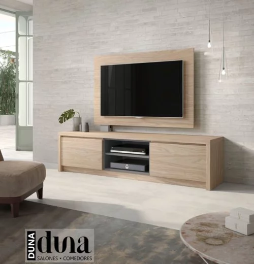 Mueble TV modelo D106C con un doble hueco central para elementos multimedia