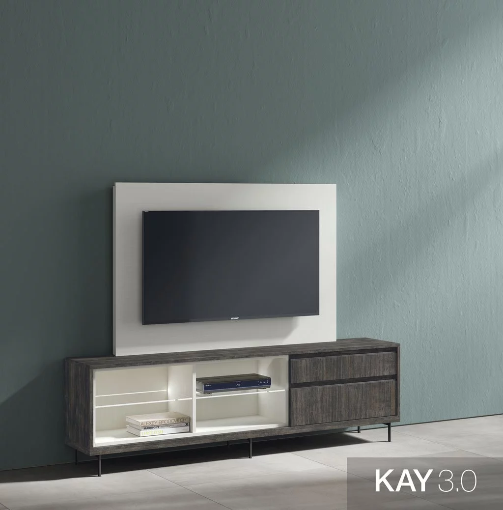 Mueble de televisión con el panel TV fijo Blanco en la pared