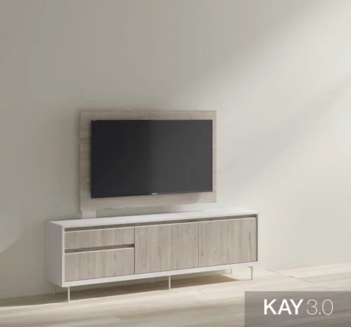 Mueble tv Blanco con las patas metálicas y con soporte de panel tv giratorio