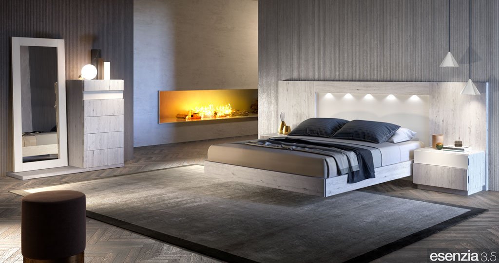 Dormitorio de matrimonio con la cama con el aro flotante modelo Vita