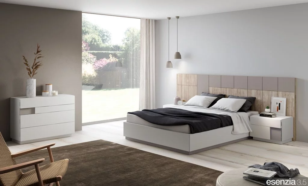 Dormitorio moderno con el cabecero de cama panelado modelo Hawai