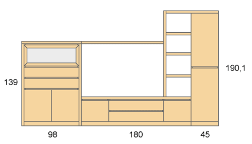 Medidas de la composición del mobiliario del salón D15