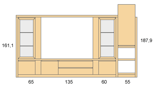 Medidas de la composición de los muebles del salón D09
