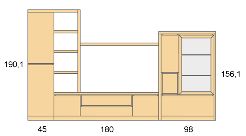 Medidas de la composición del salón comedor con vitrina D04