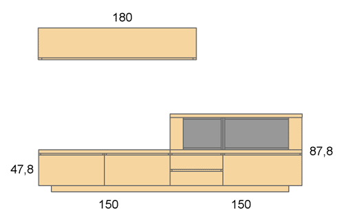 Medidas de la composición de salón con estantería color antracita D17