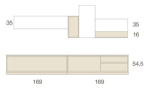 Medidas de la composición de salón con estanterías colgadas 24