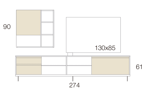 Medidas de la composición de salón con el panel TV giratorio 13