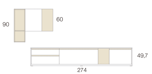 Medidas de la composición de salón con estantes colgados 27