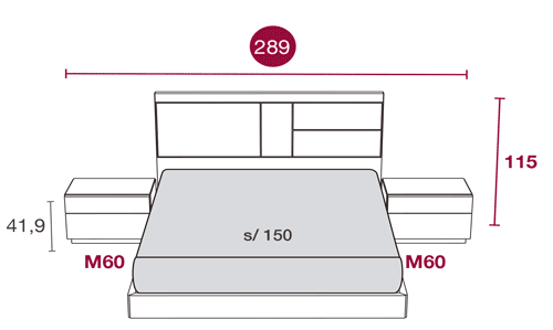 Medidas del dormitorio moderno con el cabecero de cama Aurora 132