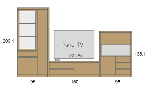 Medidas del mobiliario con un panel para televisión giratorio D19