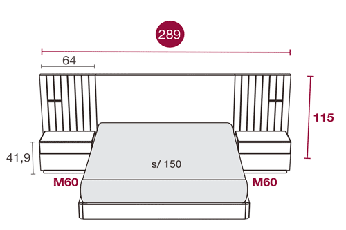 Medidas del mobiliario de dormitorio con el cabecero Austin 104