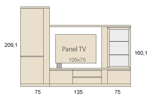 Medidas del mobiliario del salón con un panel tv giratorio D27