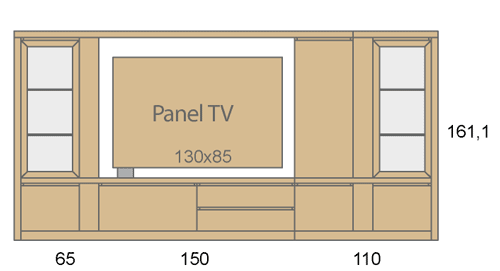 Medidas del mobiliario del salón con un panel TV giratorio D10