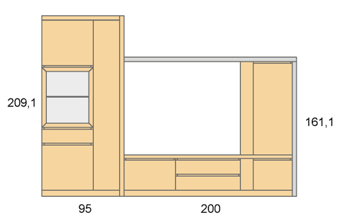 Medidas del mobiliario de salón con vitrina D18