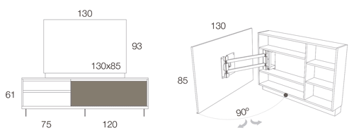 Medidas del mueble para la televisión giratorio 52