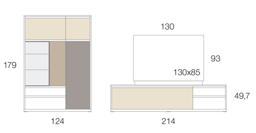 Medidas del mueble para la televisión y la vitrina alta 16