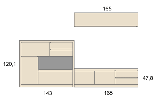 Medidas de los muebles de la composicion de salón D24