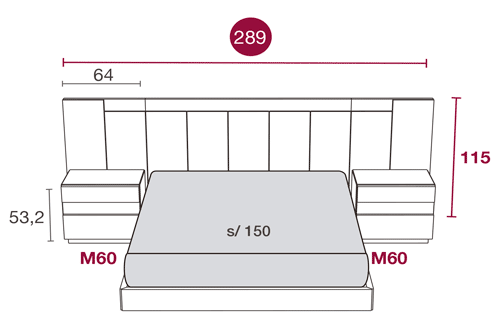 Medidas de los muebles del dormitorio con el cabecero Tucson 118