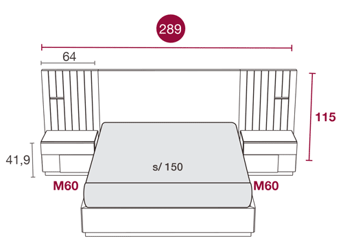Medidas de los muebles de matrimonio con el cabecero Austin 105