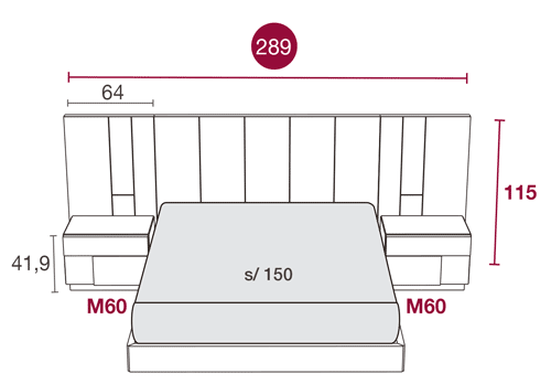 Medidas de los muebles modernos de dormitorio con el cabecero Colorado 127