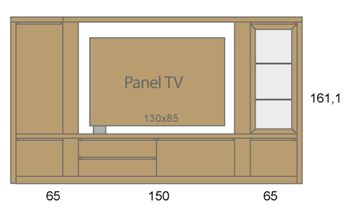 Medidas de los muebles del salón comedor con un panel TV giratorio D08