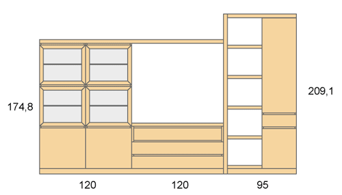 Medidas de los muebles del salón comedor con un aparador como complemento D06