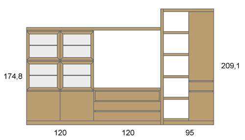 Medidas del muebles del salón comedor con un conjunto de cuatro vitrinas D29