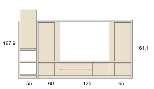 Medidas de los muebles del salón con un marco en color Gris Claro D16