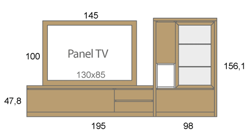 Medidas de los muebles de salón con un panel TV giratorio D03