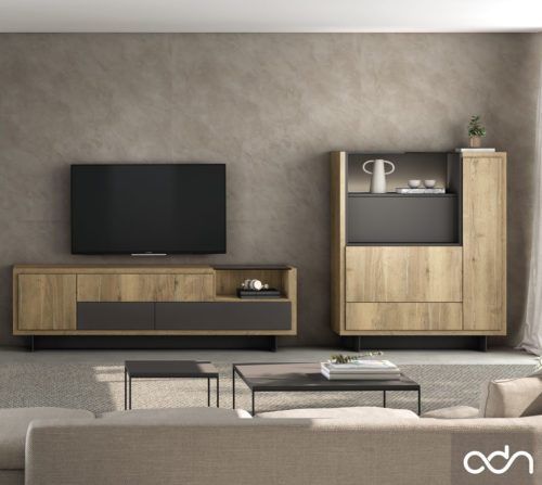 Composición salón con mueble TV y aparador con luz LED