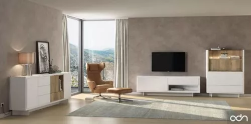Composición completa de salón con mueble TV y aparadores diferentes