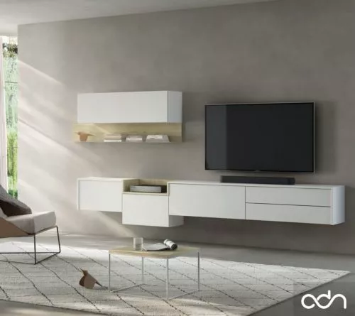 Salón moderno minimalista con los muebles colgados