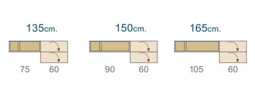 Opciones de medidas del recibidor con diferentes anchos del modelo R08