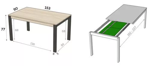 Medidas interiores y exteriores de la mesa extensible modelo C de dos alas de 153 cm