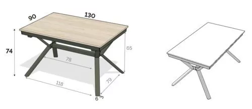 Medidas interiores y exteriores de la mesa fija modelo X de 130 cm