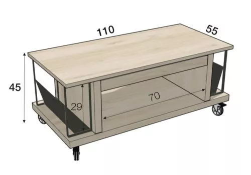 Medidas de la mesa de centro elevable con revistero cerrada modelo R