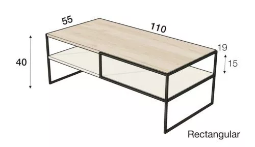 Medidas de la mesa de centro rectangular modelo L con estante