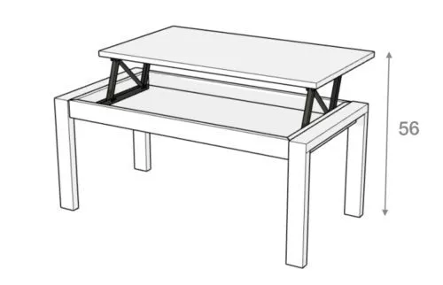 Medidas de la mesa de centro elevable modelo F abierta