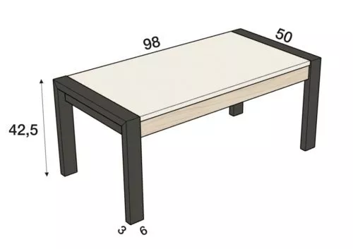 Medidas de la mesa de centro elevable modelo F cerrada