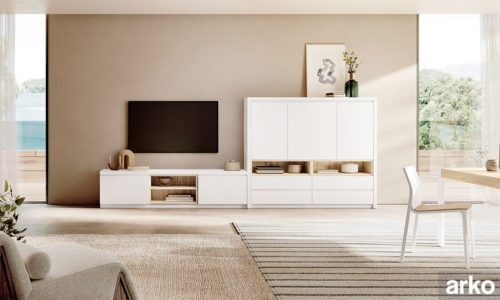 Conjunto con mueble TV y vitrina para salón color blanco