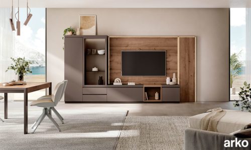 Mueble elegante para salón comedor con panel Tv y luz Led integrada