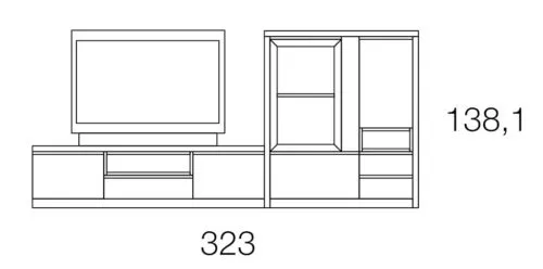 Medidas del mueble con panel TV giratorio con estantería para el salón 