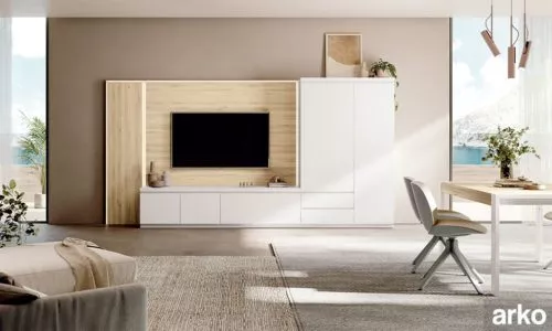 Mueble blanco luminoso con panel TV