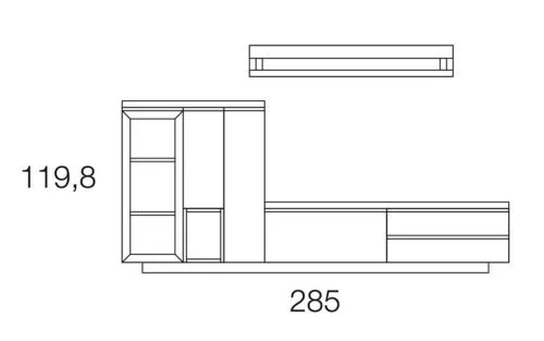 Medidas del mueble de salón comedor con balda superior y vitrina 