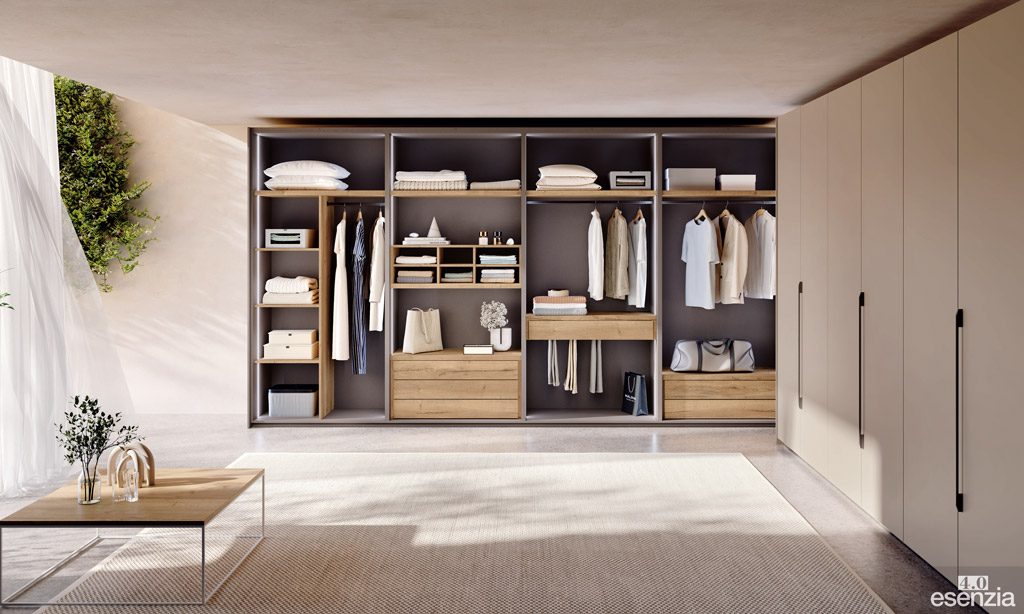 Vestidor sin puertas con 4 módulos en dos tonos muy elegantes